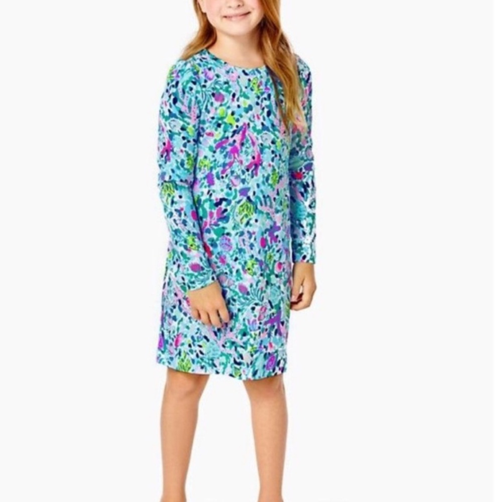 Lilly Pulitzer Girl Mini Jansen Dress Size XL 12-14 Mulit Dive Bar Print